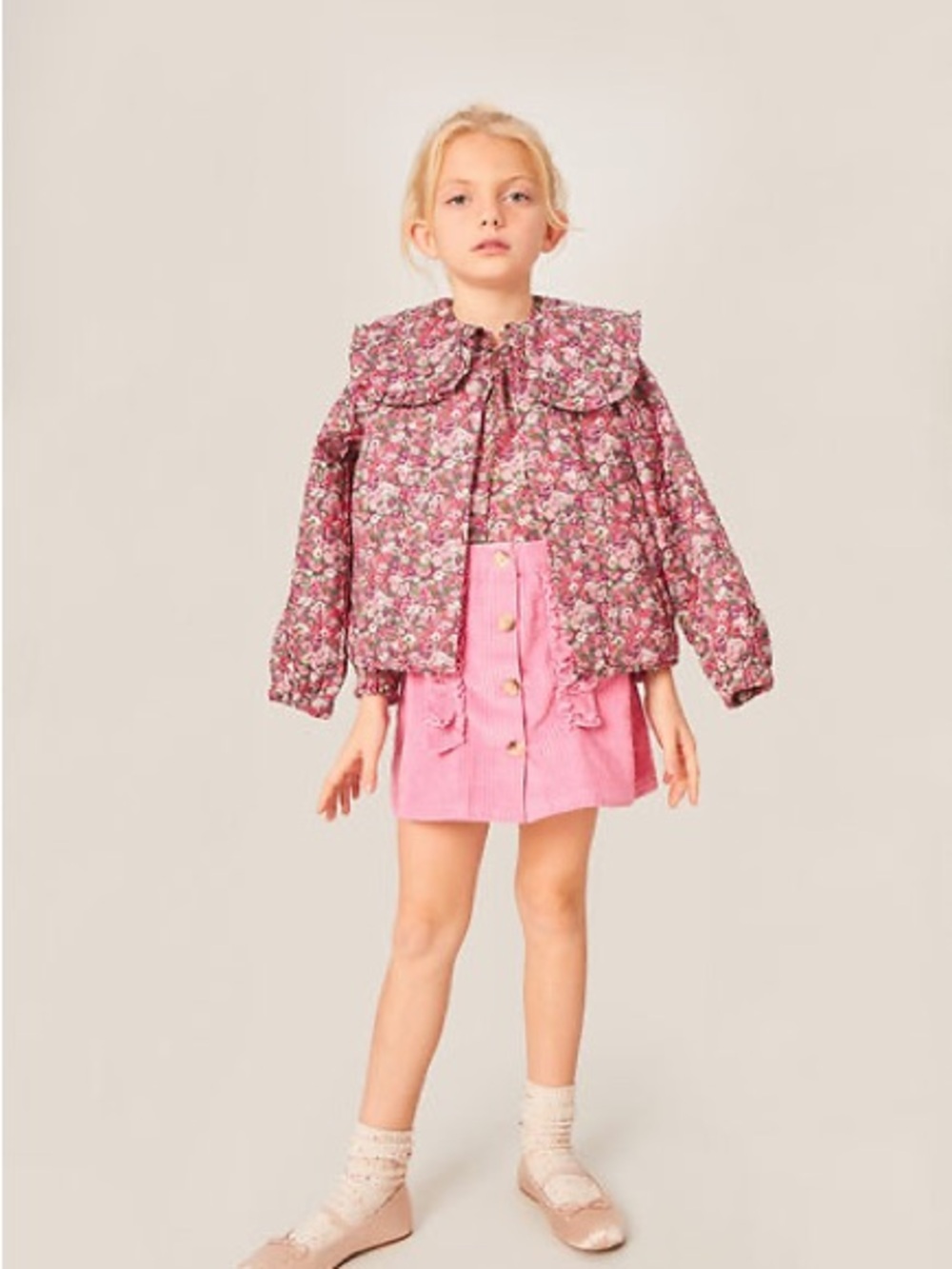 Girls' Floral Ruffle Collar Liberty Print Jacket - Pink size 8